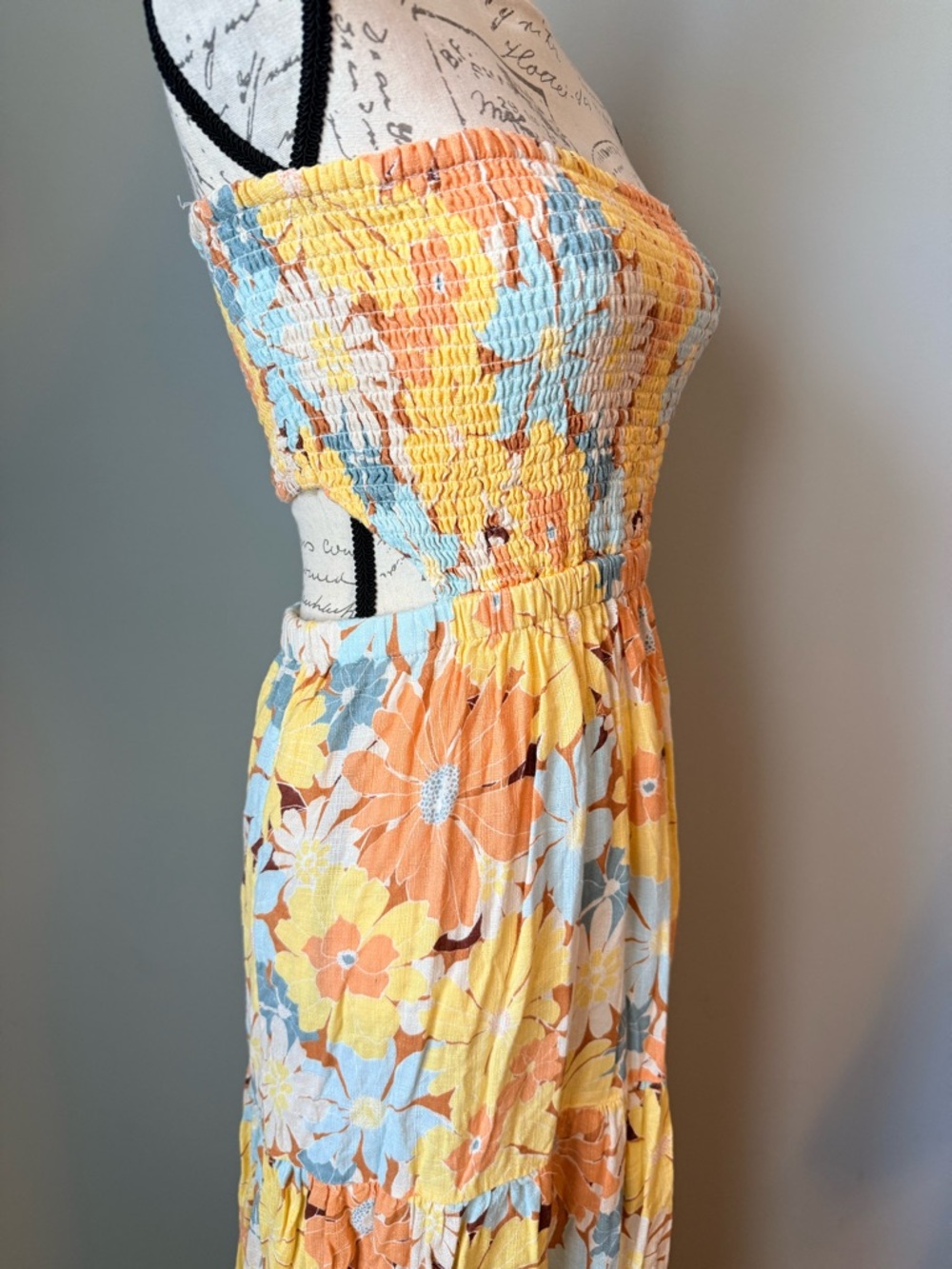 Rip Curl Strapless Cutout Floral Maxi Dress Smocked Bodice Size M - Picture 5 of 7